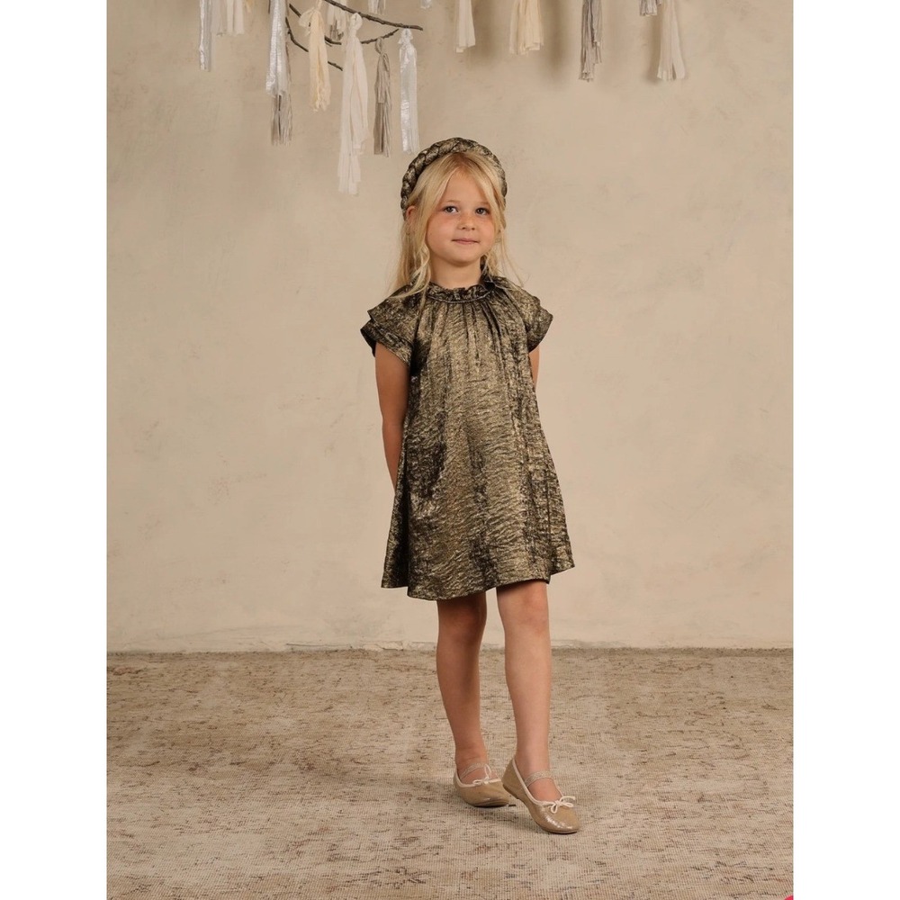 Noralee Isabella Dress Girls 4 Gold Metallic Flutter Sleeve Party Shimmer Shiny